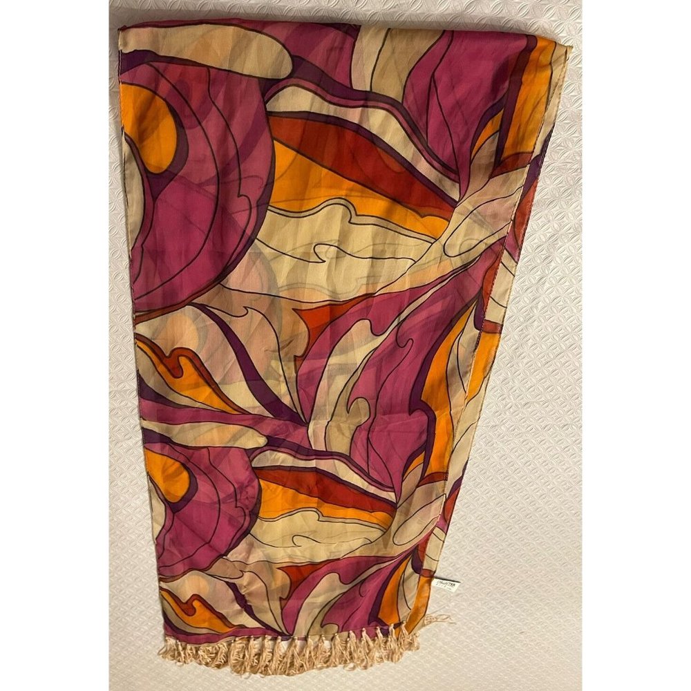 Collection XIIX Chiffon Abstract Print Fringe Trimmed Shawl Fringed bright bold